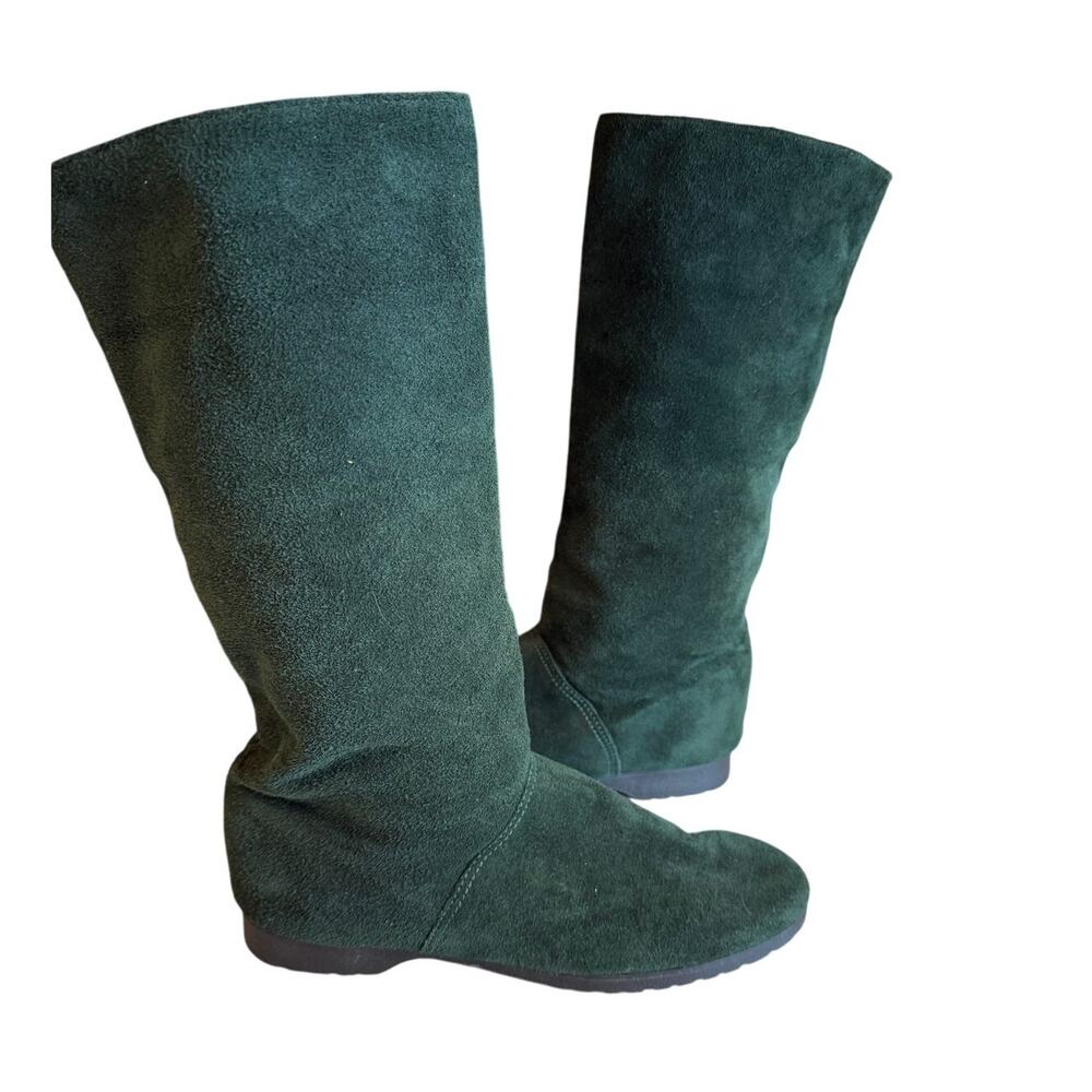 Vintage Lands End Hunter Green Suede Flat Mid Ankle Boots 6.5 - Picture 2 of 8